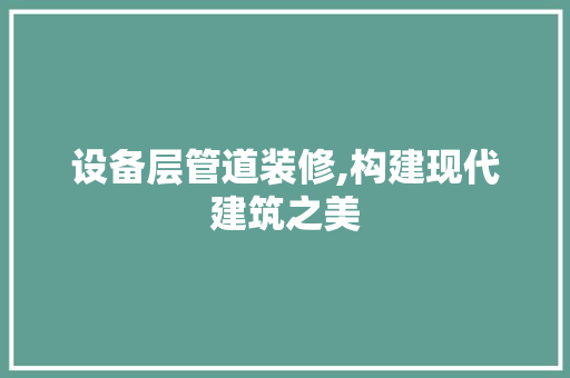 设备层管道装修,构建现代建筑之美