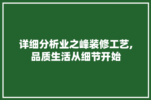 详细分析业之峰装修工艺,品质生活从细节开始