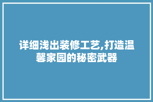 详细浅出装修工艺,打造温馨家园的秘密武器