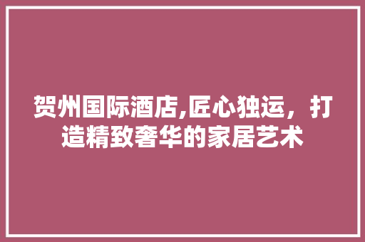 贺州国际酒店,匠心独运，打造精致奢华的家居艺术