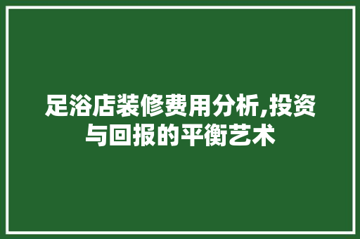 足浴店装修费用分析,投资与回报的平衡艺术