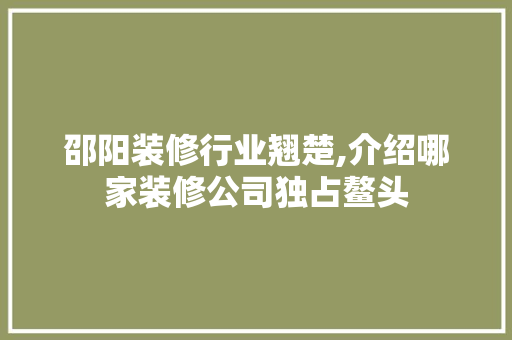 邵阳装修行业翘楚,介绍哪家装修公司独占鳌头
