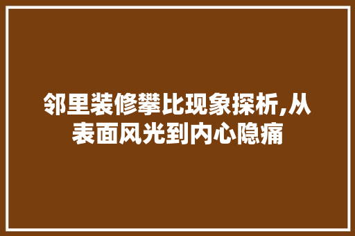 邻里装修攀比现象探析,从表面风光到内心隐痛