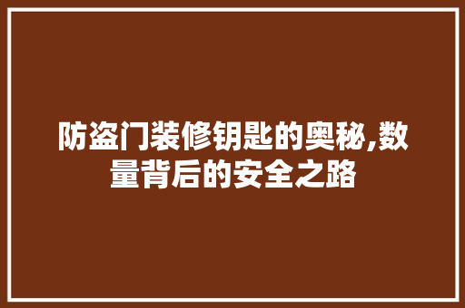 防盗门装修钥匙的奥秘,数量背后的安全之路