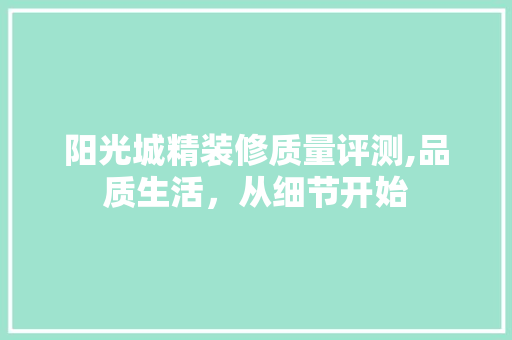 阳光城精装修质量评测,品质生活，从细节开始