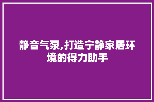 静音气泵,打造宁静家居环境的得力助手