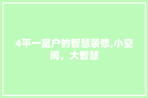 4平一室户的智慧装修,小空间，大智慧