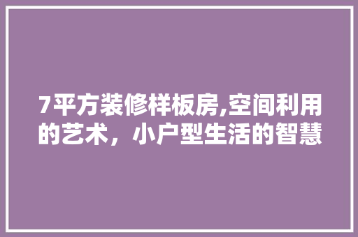 7平方装修样板房,空间利用的艺术，小户型生活的智慧