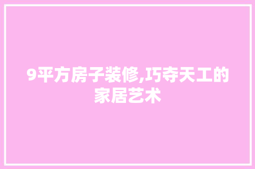 9平方房子装修,巧夺天工的家居艺术
