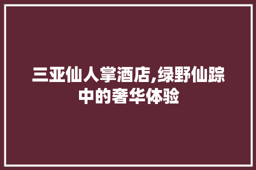 三亚仙人掌酒店,绿野仙踪中的奢华体验