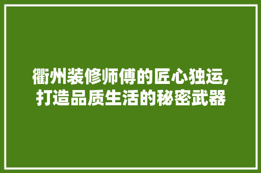 衢州装修师傅的匠心独运,打造品质生活的秘密武器