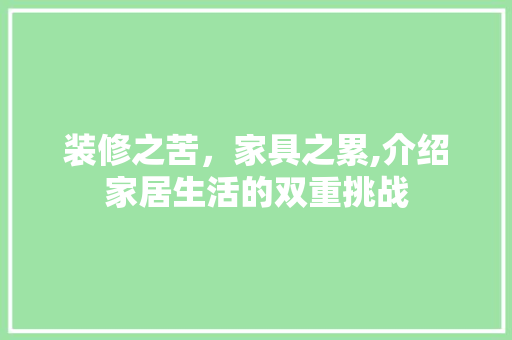 装修之苦，家具之累,介绍家居生活的双重挑战