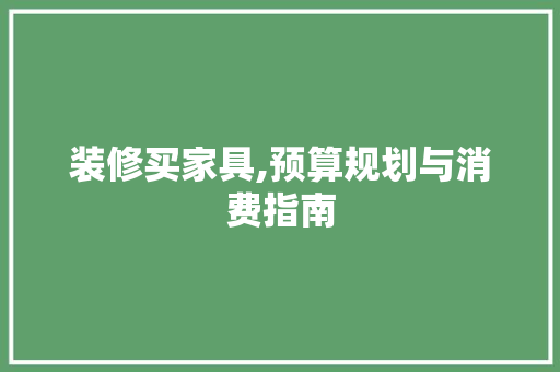 装修买家具,预算规划与消费指南