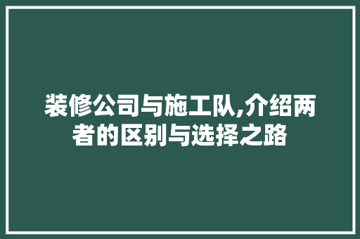 装修公司与施工队,介绍两者的区别与选择之路