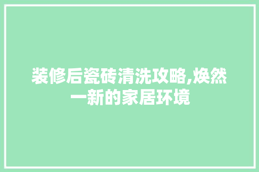 装修后瓷砖清洗攻略,焕然一新的家居环境