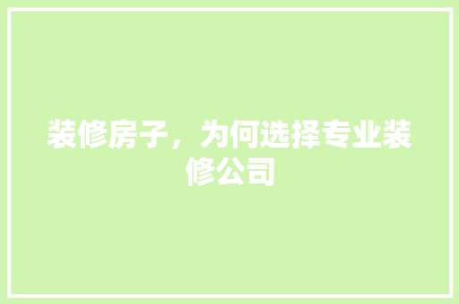 装修房子，为何选择专业装修公司