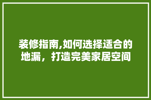 装修指南,如何选择适合的地漏，打造完美家居空间