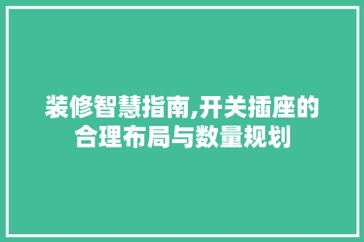 装修智慧指南,开关插座的合理布局与数量规划