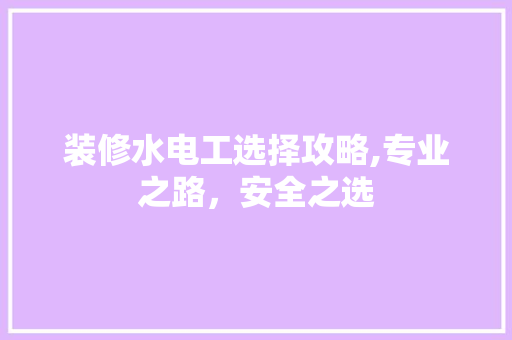 装修水电工选择攻略,专业之路，安全之选