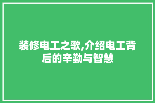 装修电工之歌,介绍电工背后的辛勤与智慧