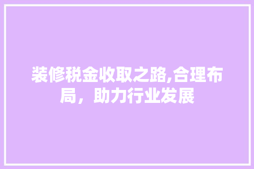 装修税金收取之路,合理布局，助力行业发展