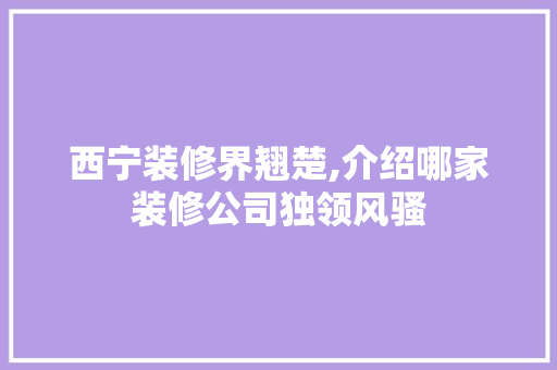 西宁装修界翘楚,介绍哪家装修公司独领风骚