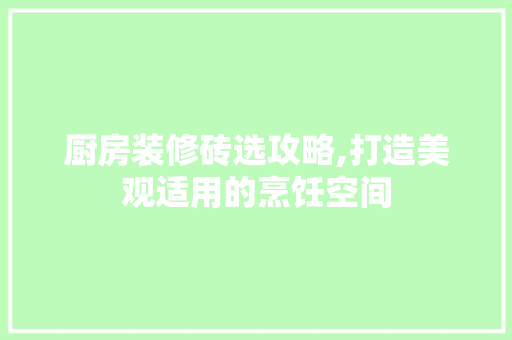 厨房装修砖选攻略,打造美观适用的烹饪空间