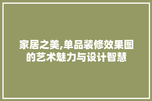 家居之美,单品装修效果图的艺术魅力与设计智慧