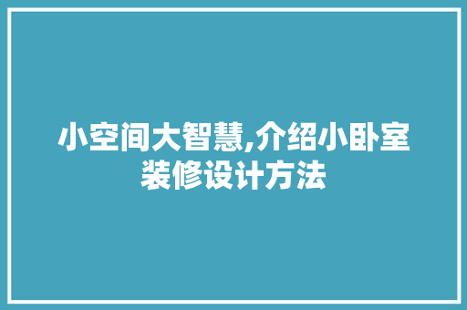 小空间大智慧,介绍小卧室装修设计方法