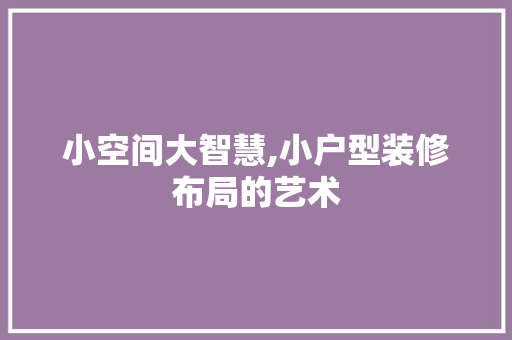 小空间大智慧,小户型装修布局的艺术