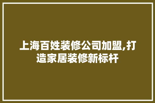 上海百姓装修公司加盟,打造家居装修新标杆