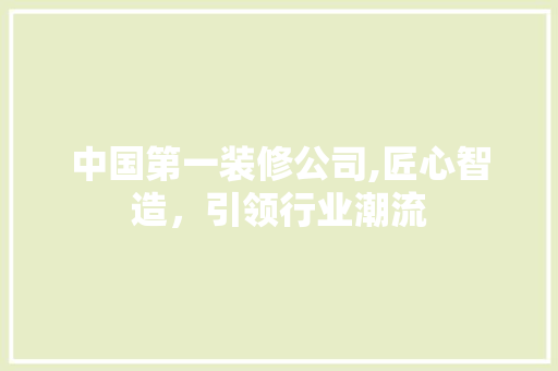 中国第一装修公司,匠心智造，引领行业潮流