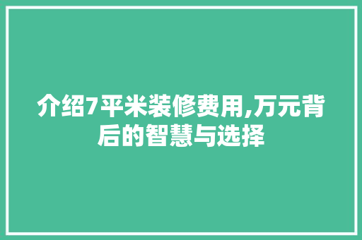 介绍7平米装修费用,万元背后的智慧与选择