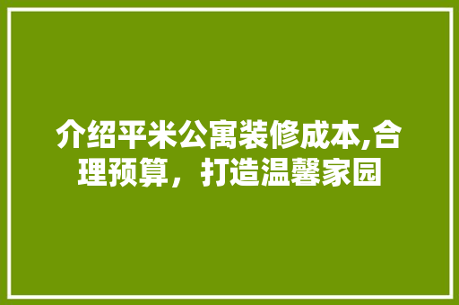 介绍平米公寓装修成本,合理预算，打造温馨家园