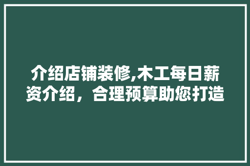介绍店铺装修,木工每日薪资介绍，合理预算助您打造完美空间