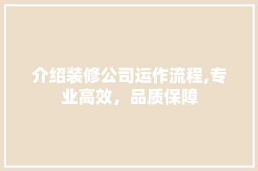 介绍装修公司运作流程,专业高效，品质保障