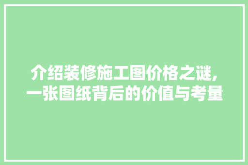 介绍装修施工图价格之谜,一张图纸背后的价值与考量