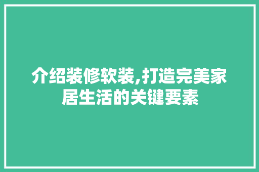 介绍装修软装,打造完美家居生活的关键要素