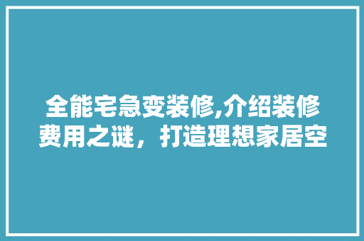 全能宅急变装修,介绍装修费用之谜，打造理想家居空间