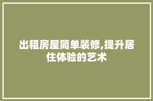 出租房屋简单装修,提升居住体验的艺术