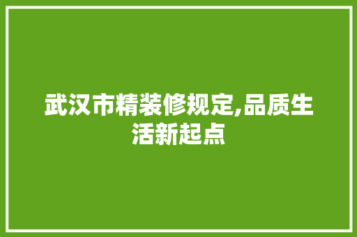 武汉市精装修规定,品质生活新起点