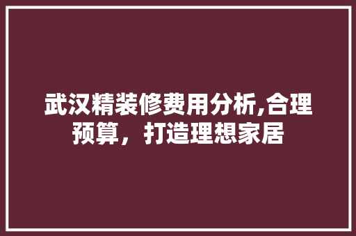 武汉精装修费用分析,合理预算，打造理想家居
