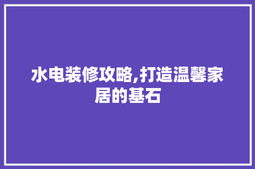 水电装修攻略,打造温馨家居的基石