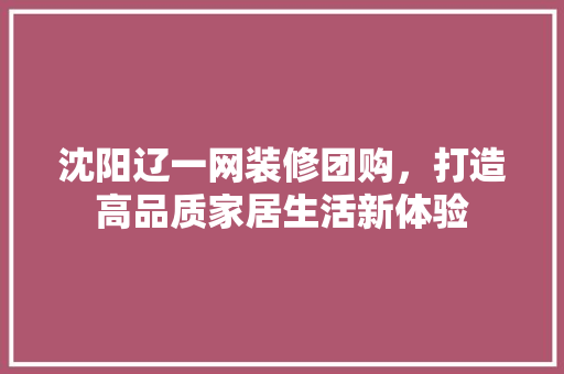 沈阳辽一网装修团购，打造高品质家居生活新体验