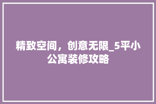 精致空间，创意无限_5平小公寓装修攻略
