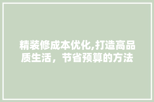精装修成本优化,打造高品质生活，节省预算的方法