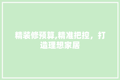 精装修预算,精准把控，打造理想家居
