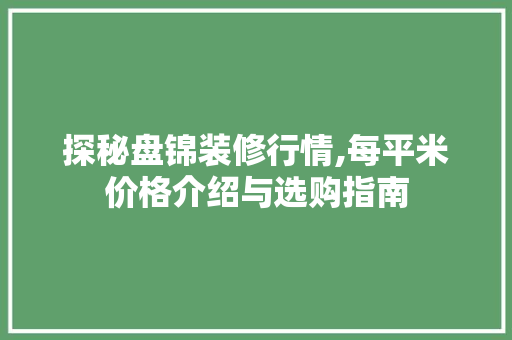 探秘盘锦装修行情,每平米价格介绍与选购指南