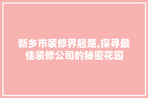 新乡市装修界翘楚,探寻最佳装修公司的秘密花园