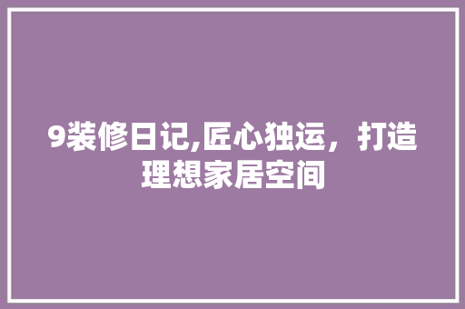 9装修日记,匠心独运，打造理想家居空间